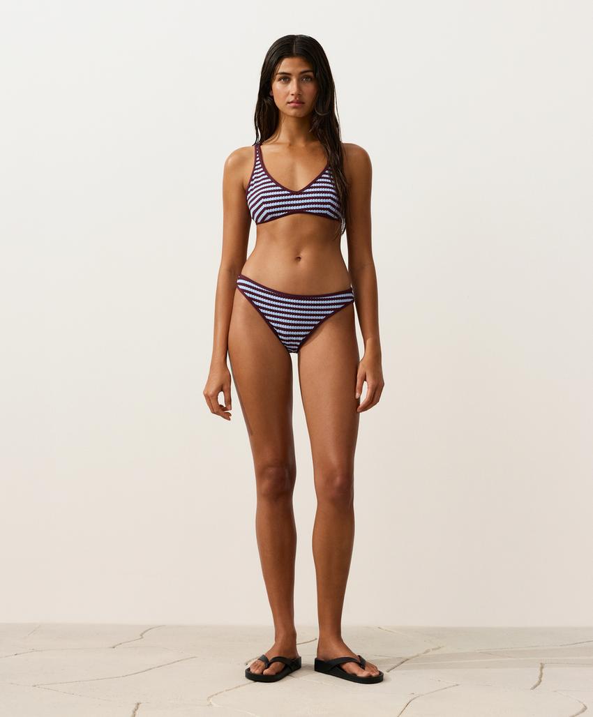 Топ бикини халтер из рельефной ткани в полоску