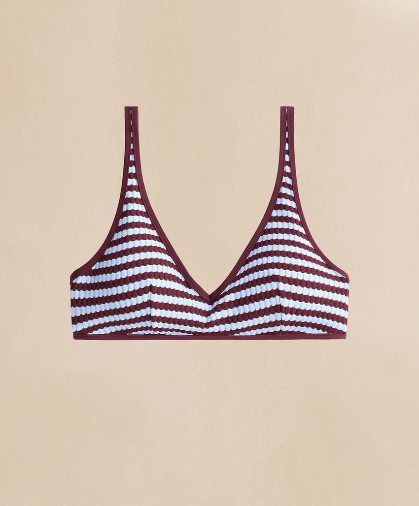 Топ бикини халтер из рельефной ткани в полоску