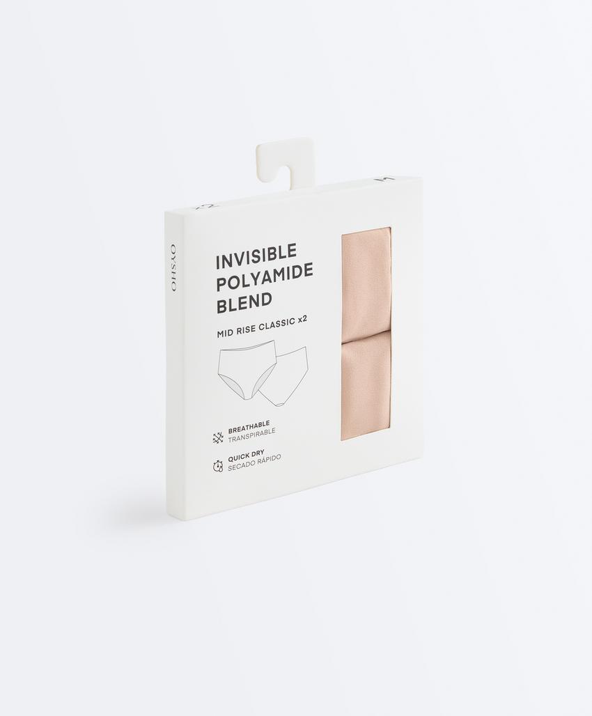 2 invisible polyamide blend classic mid-rise briefs