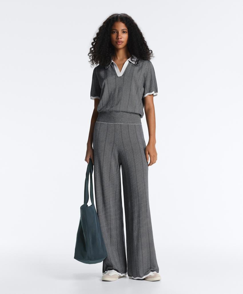 Поло из вязаного трикотажа в елочку