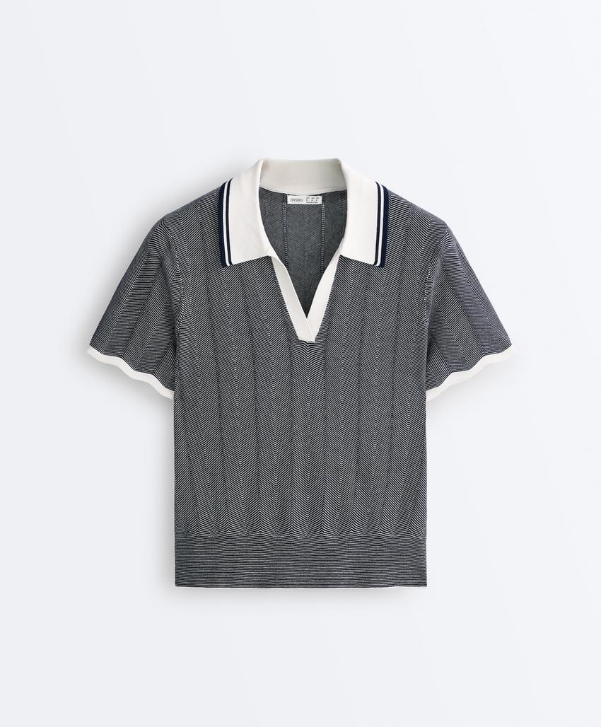 Поло из вязаного трикотажа в елочку