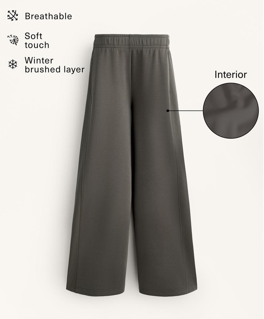 Широкие прямые брюки в рубчик с модалом и начесом