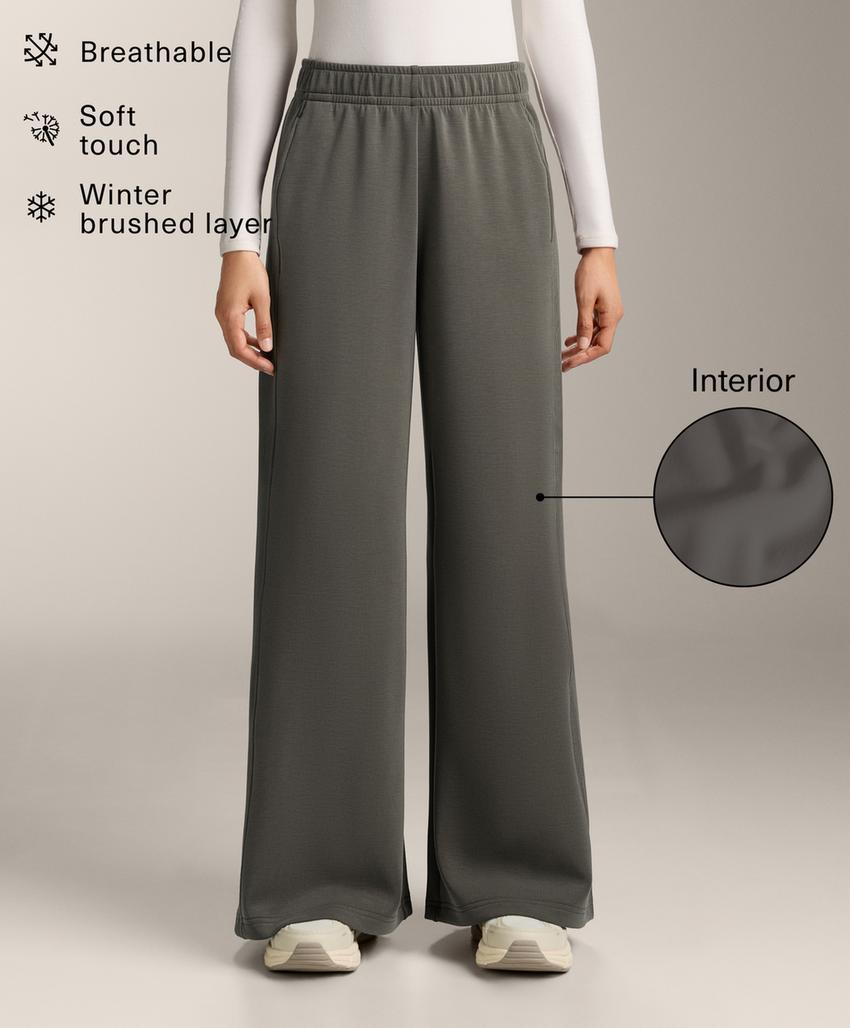 Широкие прямые брюки в рубчик с модалом и начесом