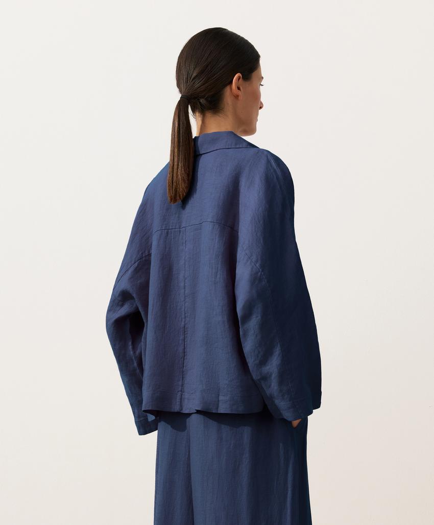 Рубашка-поло оверсайз с длинными рукавами из 100%-го льна