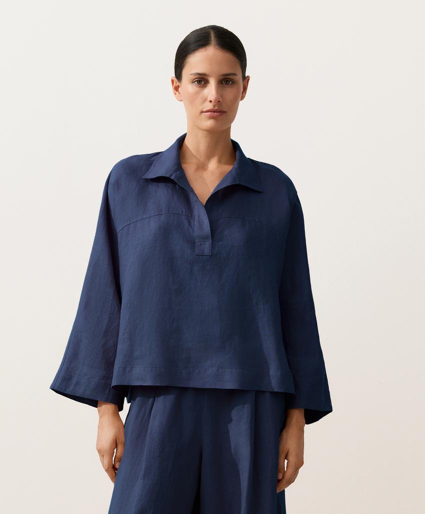 Рубашка-поло оверсайз с длинными рукавами из 100%-го льна