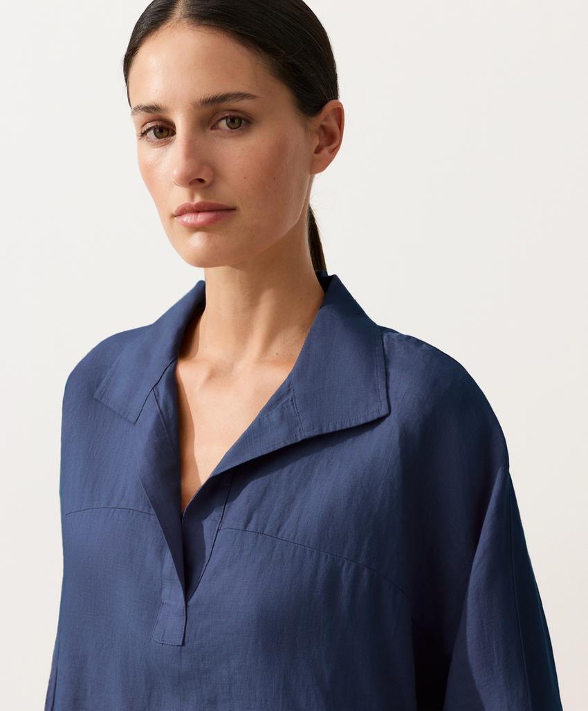 Рубашка-поло оверсайз с длинными рукавами из 100%-го льна