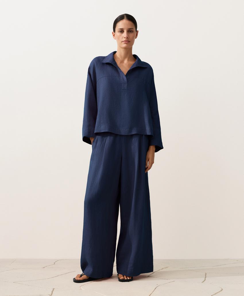 Рубашка-поло оверсайз с длинными рукавами из 100%-го льна