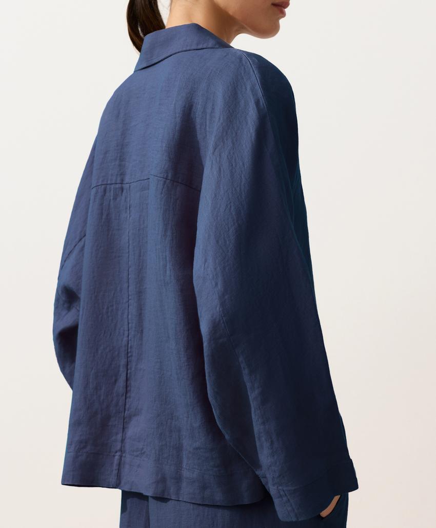 Рубашка-поло оверсайз с длинными рукавами из 100%-го льна