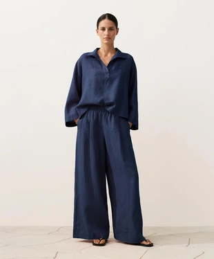 Рубашка-поло оверсайз с длинными рукавами из 100%-го льна- Заказать в России