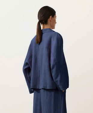 Рубашка-поло оверсайз с длинными рукавами из 100%-го льна- Заказать в России