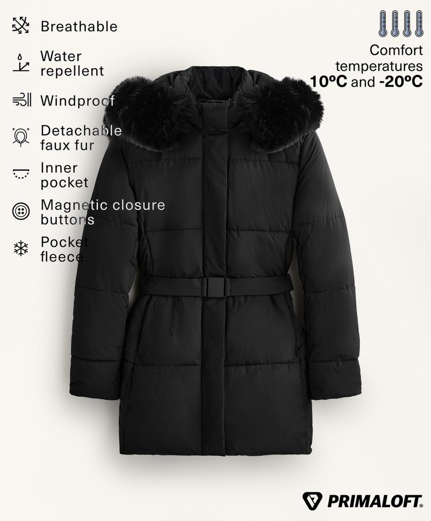 Водоотталкивающая утепленная куртка миди Primaloft®