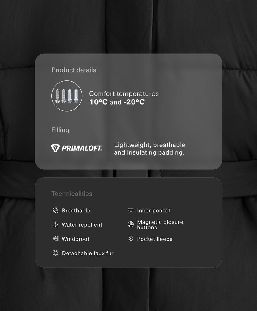 Водоотталкивающая утепленная куртка миди Primaloft®