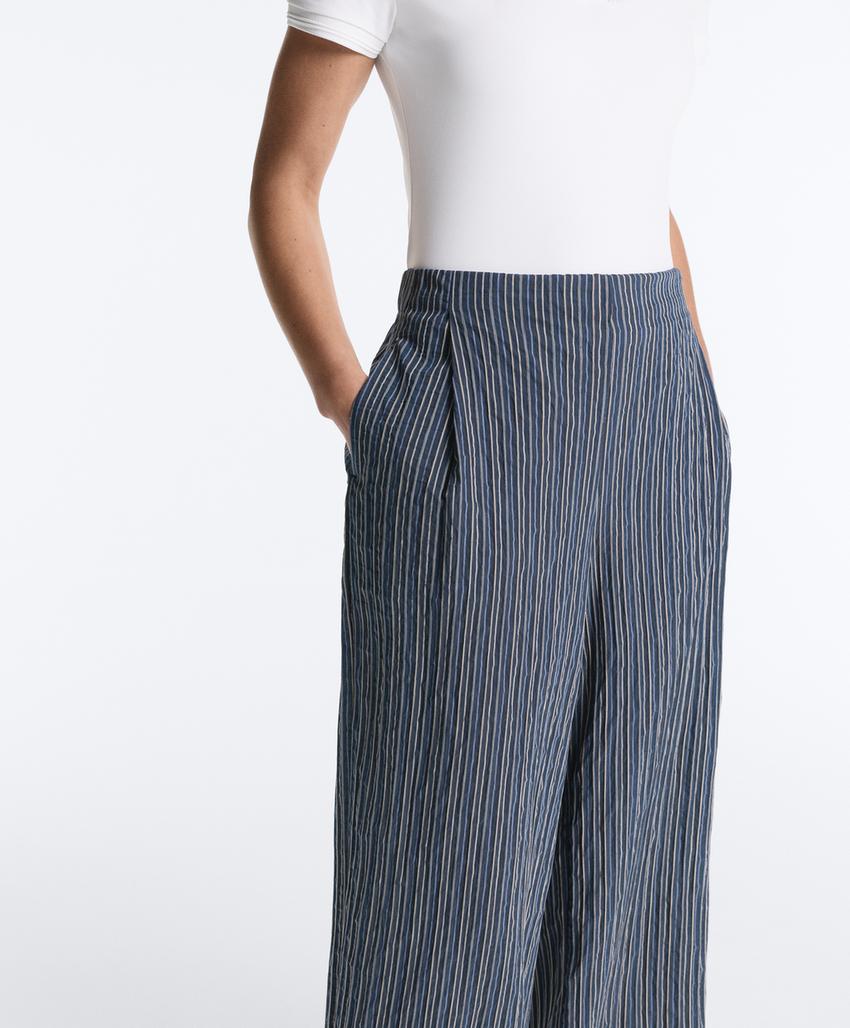 Брюки wide leg из смесового хлопка в полоску