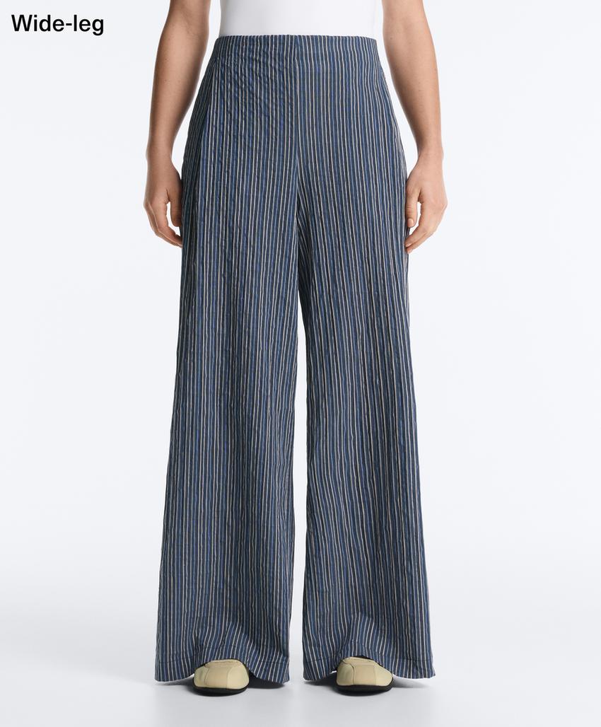 Брюки wide leg из смесового хлопка в полоску
