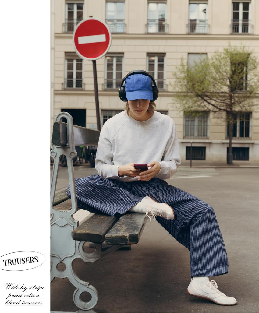 Брюки wide leg из смесового хлопка в полоску