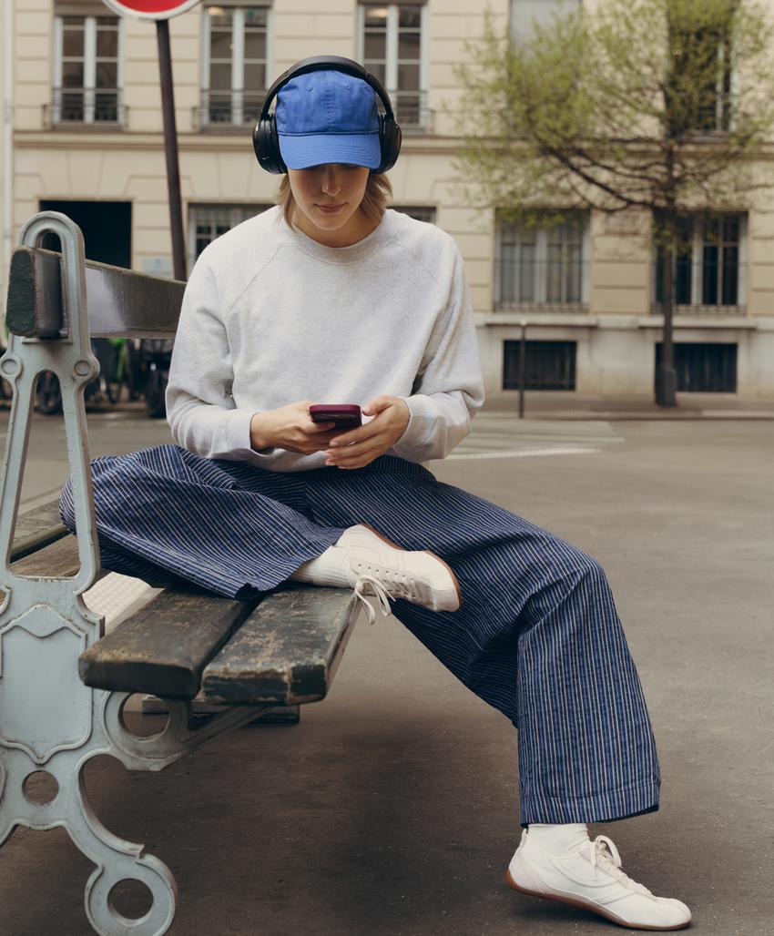 Брюки wide leg из смесового хлопка в полоску