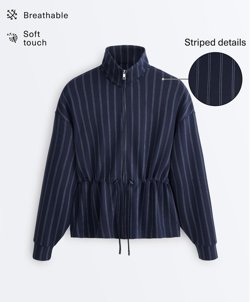Soft-touch modal jacket with adjustable waist and high collar