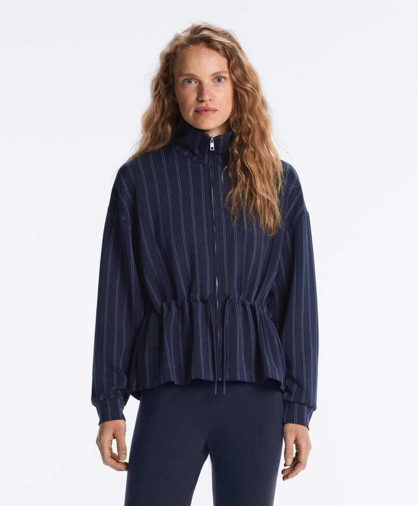 Soft-touch modal jacket with adjustable waist and high collar