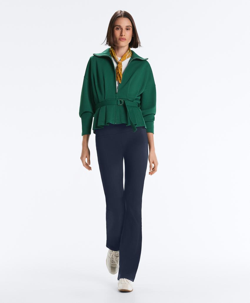 Куртка пике с поясом и складками, с хлопком