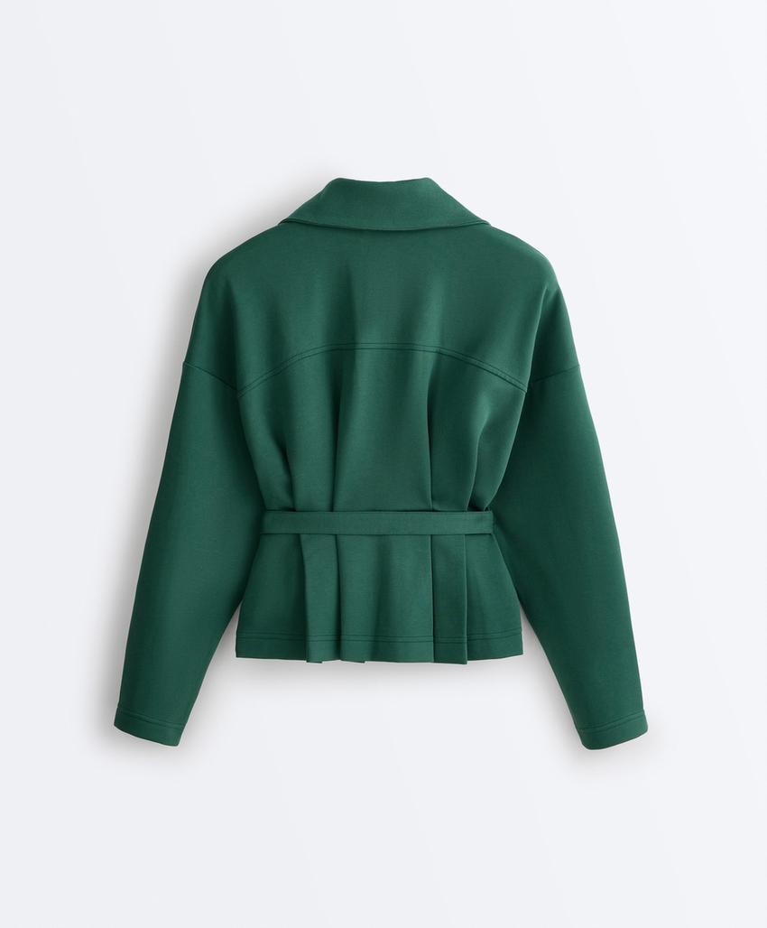 Куртка пике с поясом и складками, с хлопком