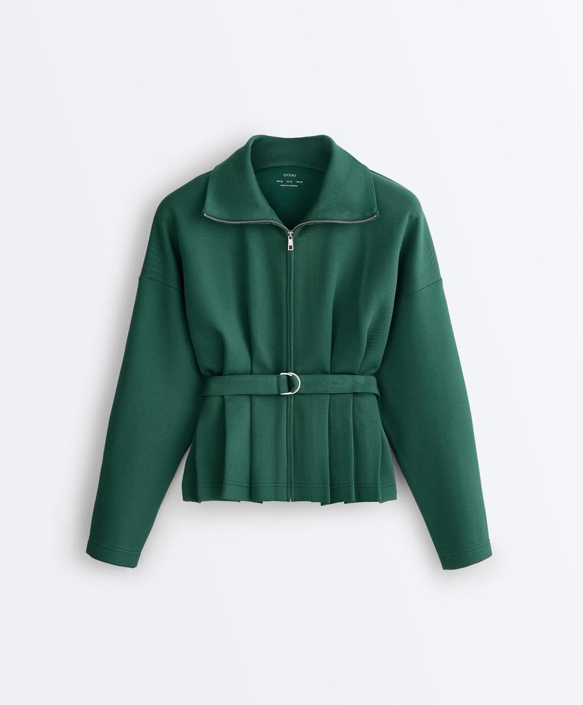 Куртка пике с поясом и складками, с хлопком