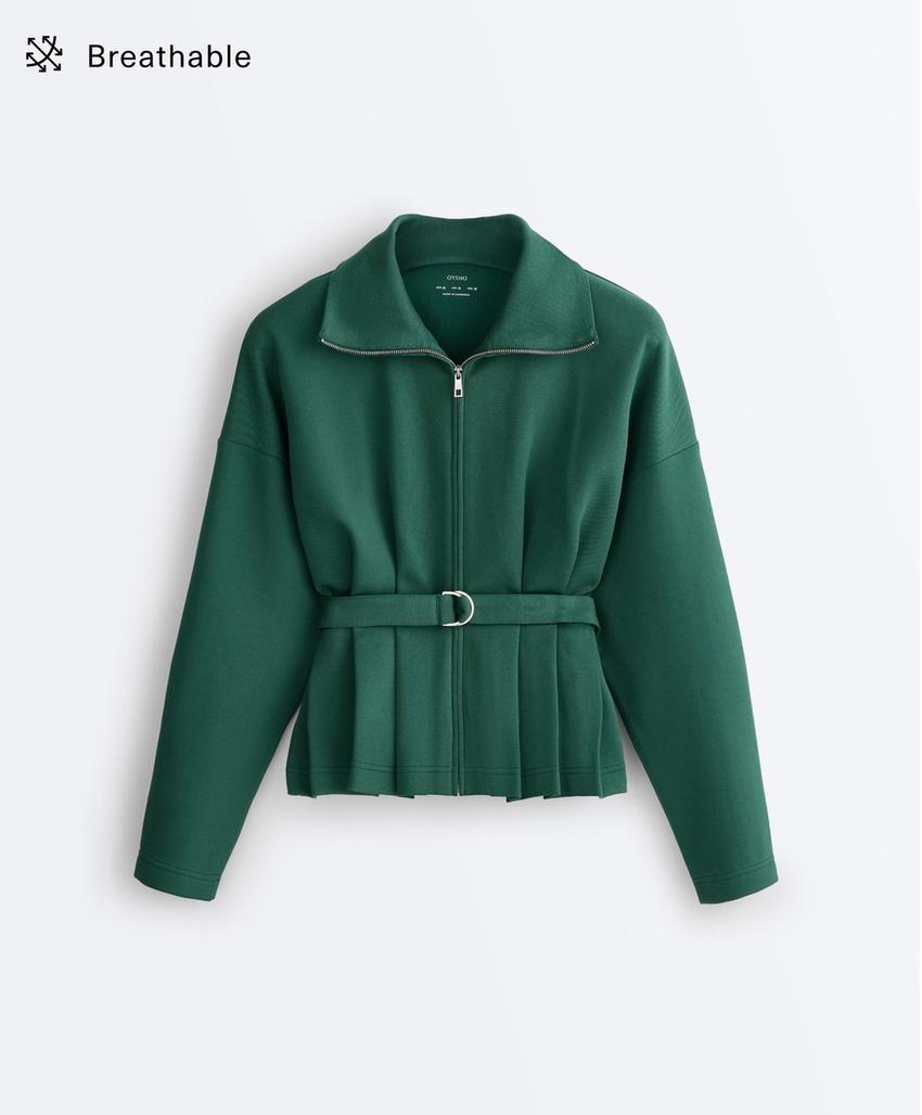 Куртка пике с поясом и складками, с хлопком