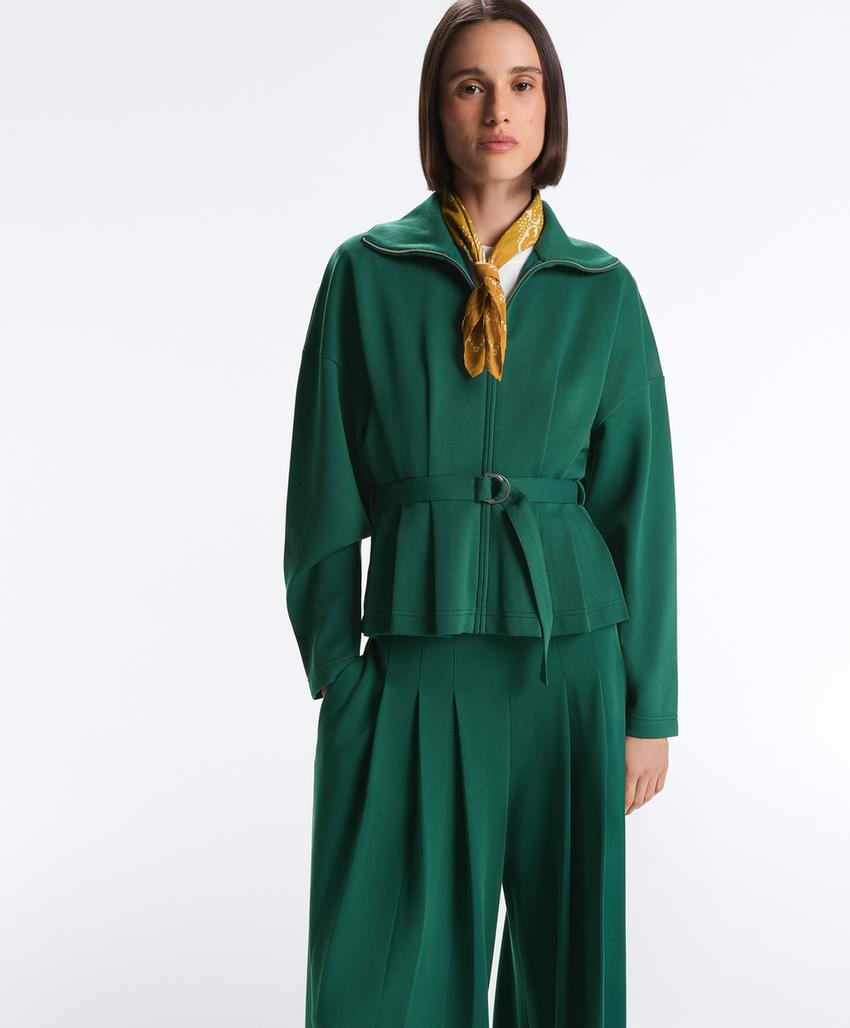 Куртка пике с поясом и складками, с хлопком