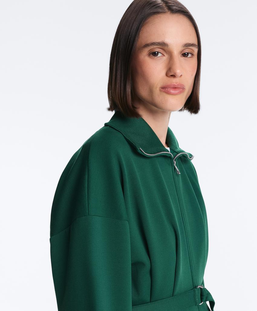 Куртка пике с поясом и складками, с хлопком