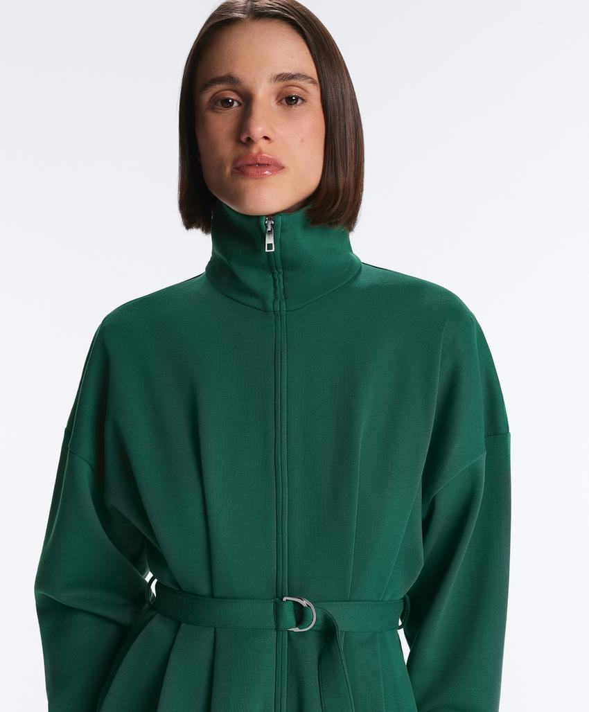 Куртка пике с поясом и складками, с хлопком