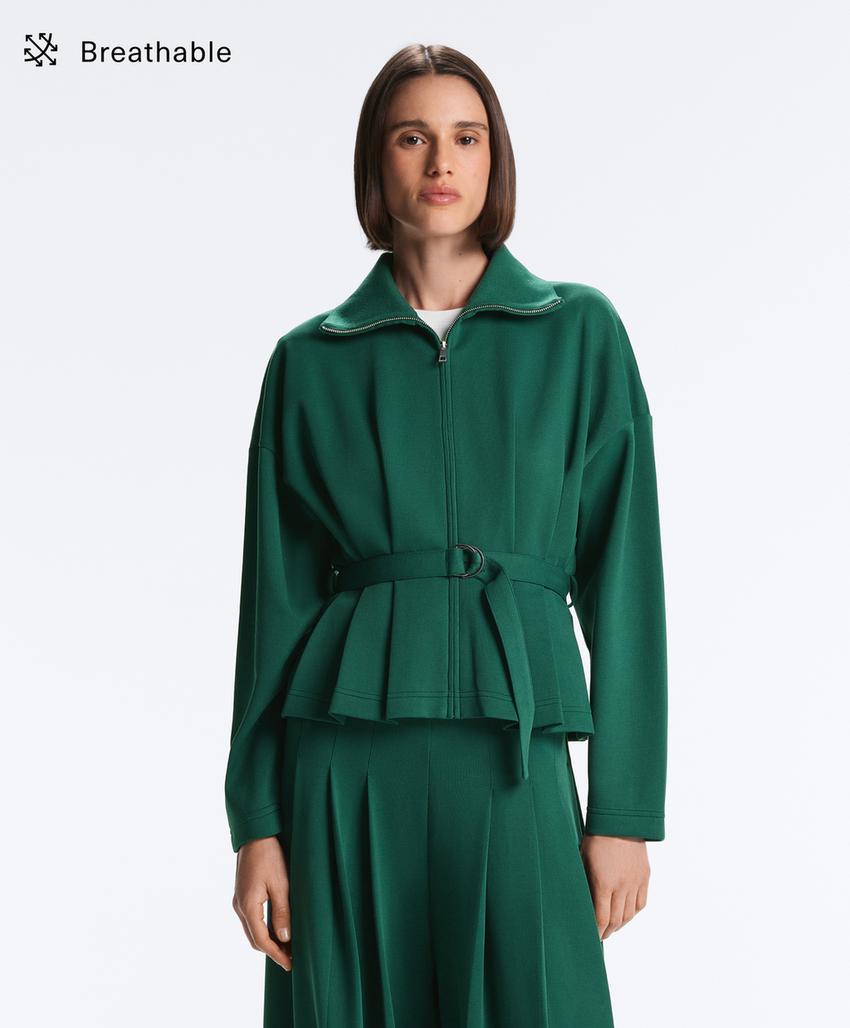 Куртка пике с поясом и складками, с хлопком