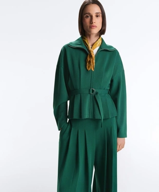 Куртка пике с поясом и складками, с хлопком- Заказать в России