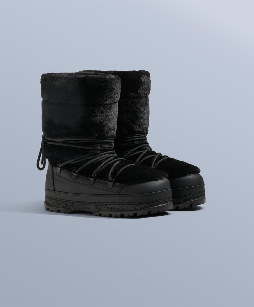 Ботинки из технического искусственного меха с шнуровкой
