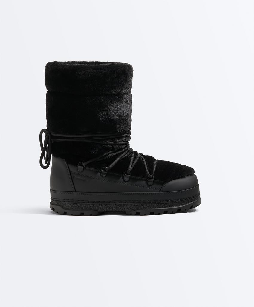 Ботинки из технического искусственного меха с шнуровкой
