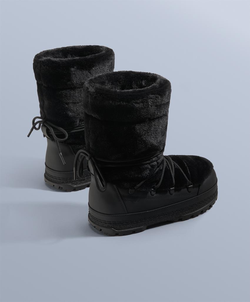 Ботинки из технического искусственного меха с шнуровкой