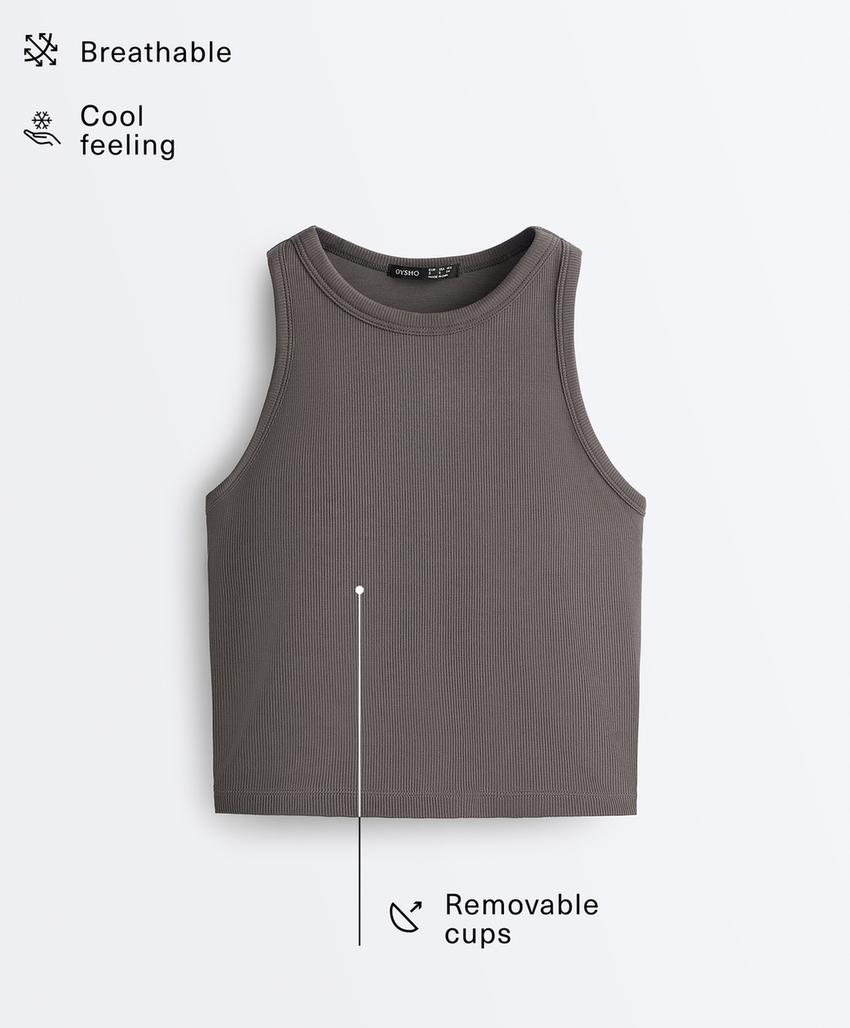 Длинный топ без рукавов из модально-хлопкового рубчика