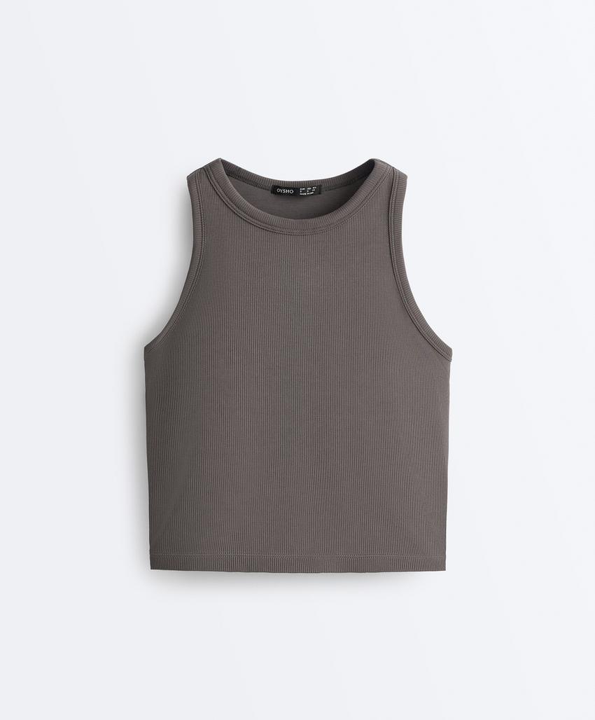 Длинный топ без рукавов из модально-хлопкового рубчика