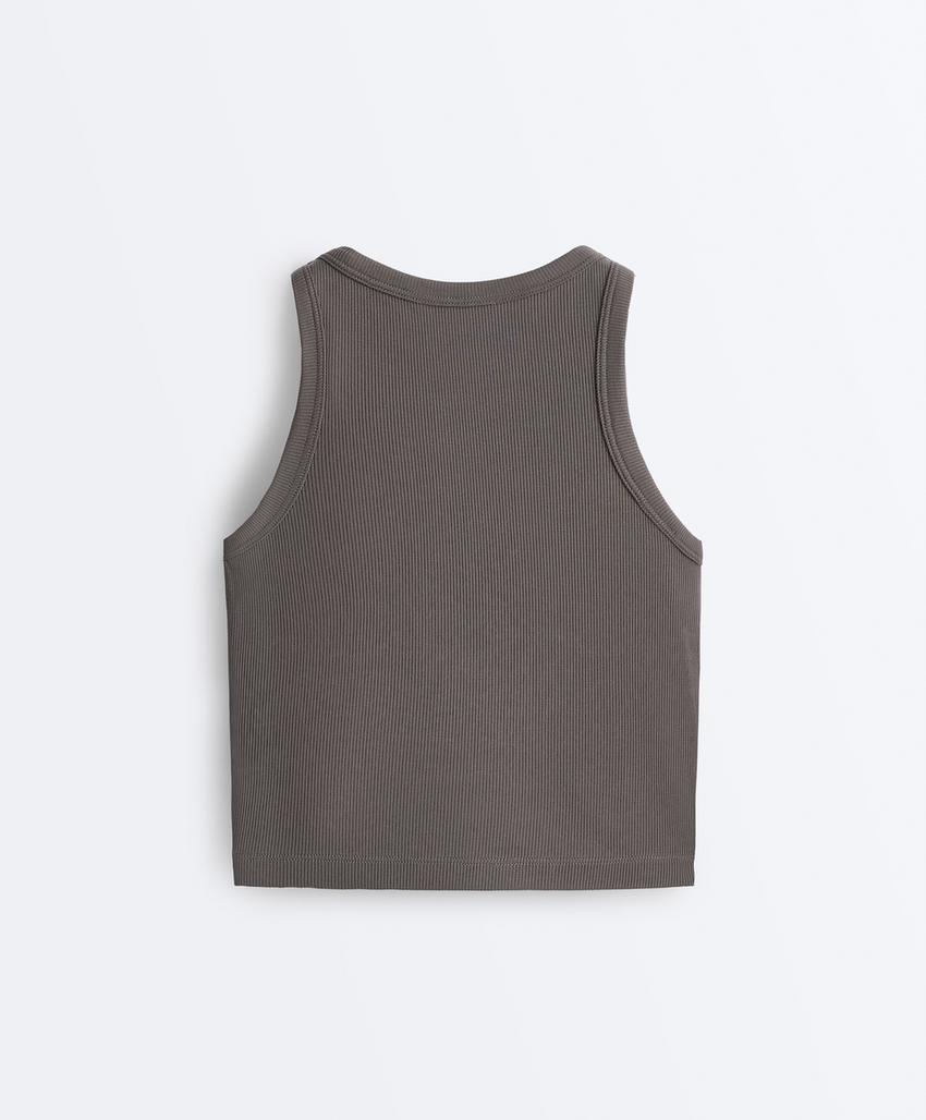 Длинный топ без рукавов из модально-хлопкового рубчика