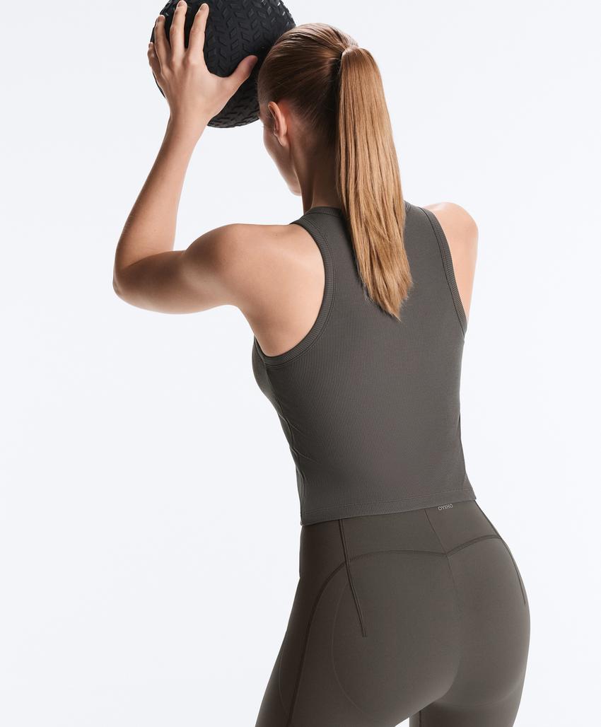 Длинный топ без рукавов из модально-хлопкового рубчика