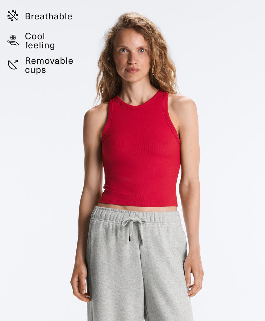 Длинный топ без рукавов из модально-хлопкового рубчика