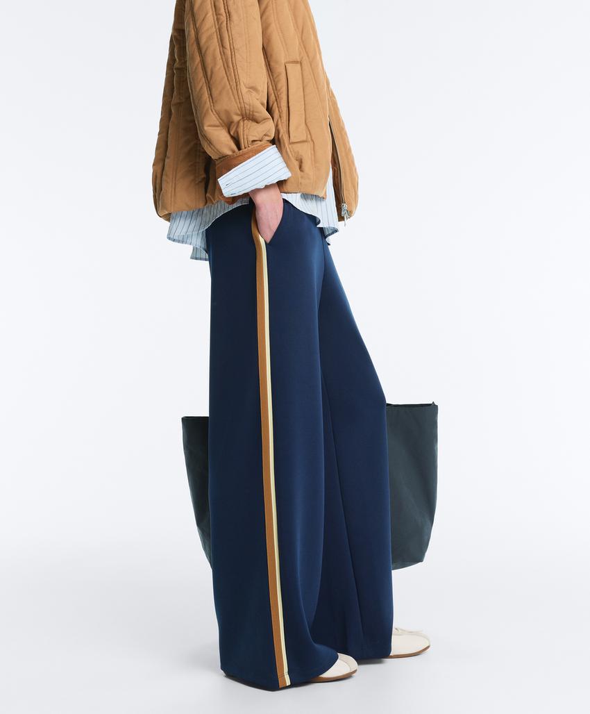 Прямые брюки с лампасами из твила