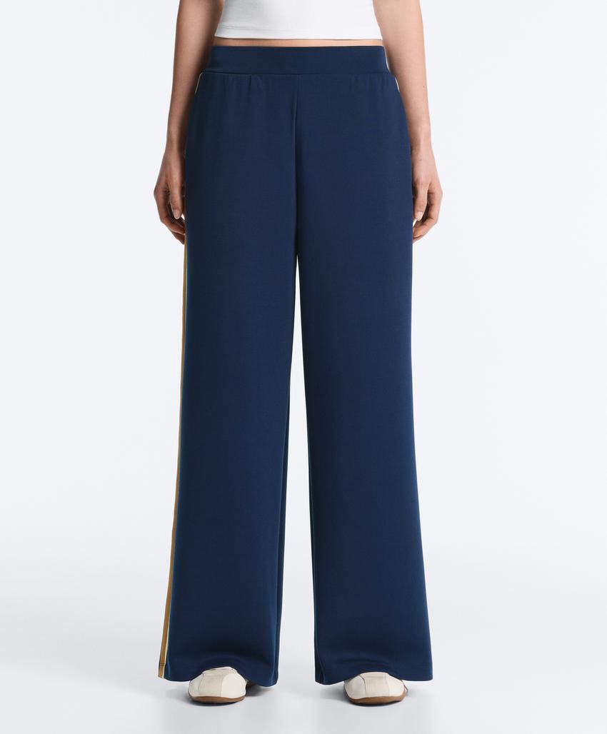 Прямые брюки с лампасами из твила