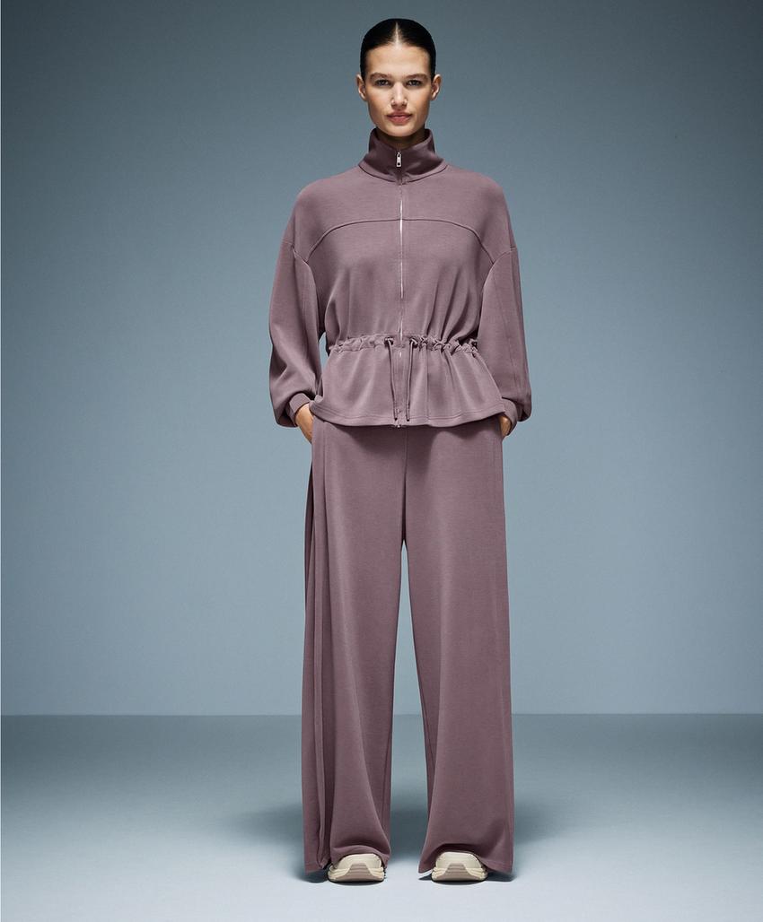 Soft-touch modal jacket with adjustable waist and high collar