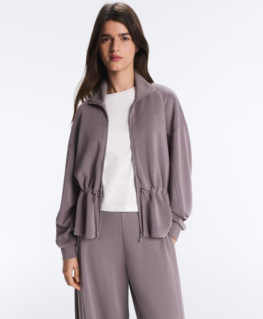 Soft-touch modal jacket with adjustable waist and high collar