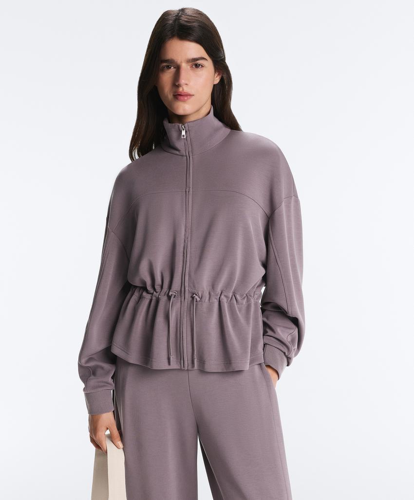 Soft-touch modal jacket with adjustable waist and high collar