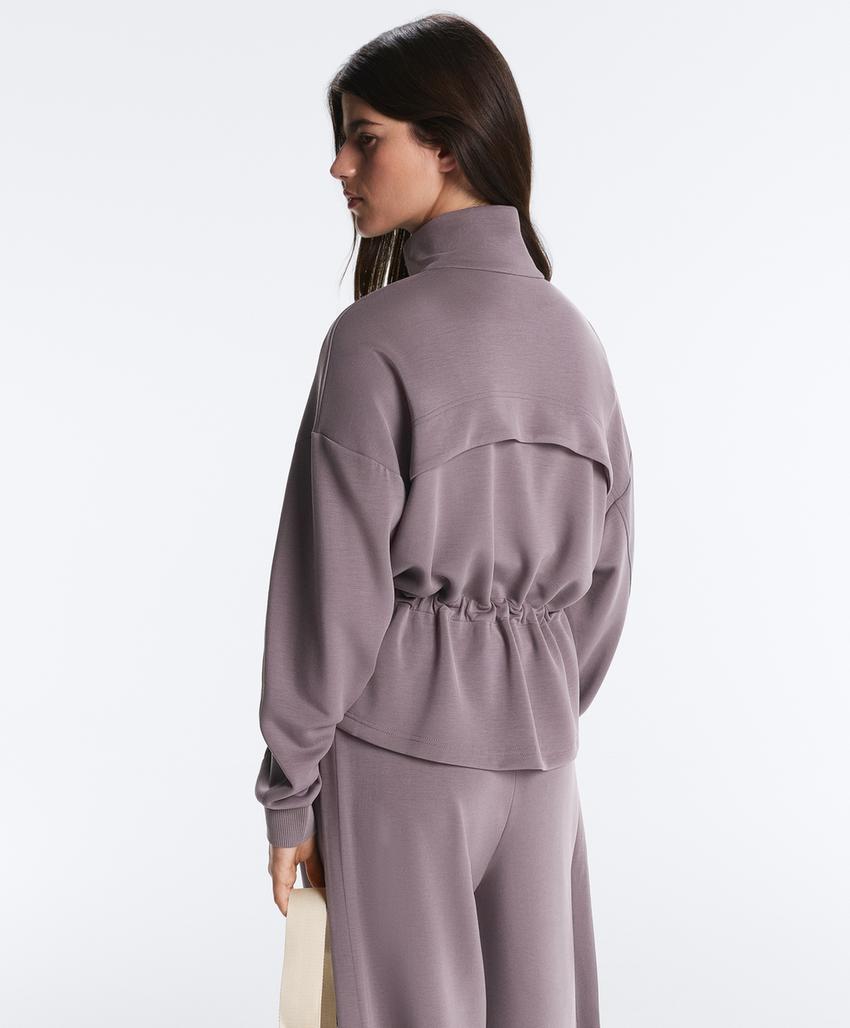 Soft-touch modal jacket with adjustable waist and high collar