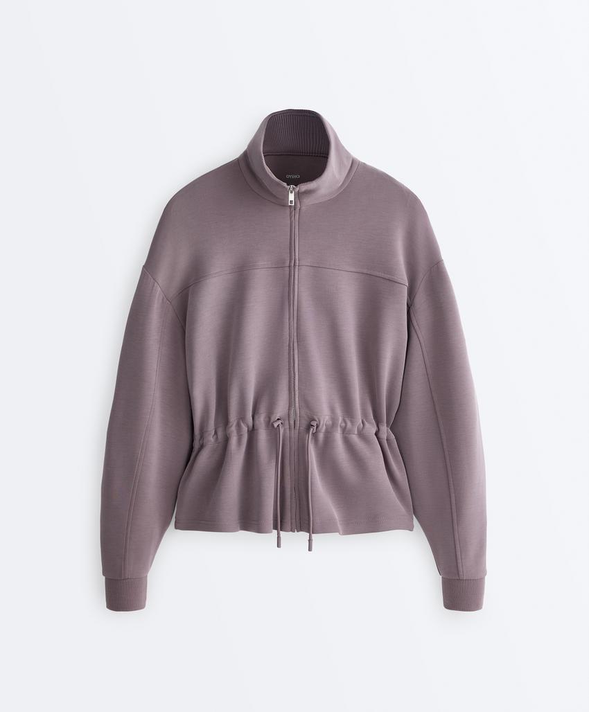 Soft-touch modal jacket with adjustable waist and high collar