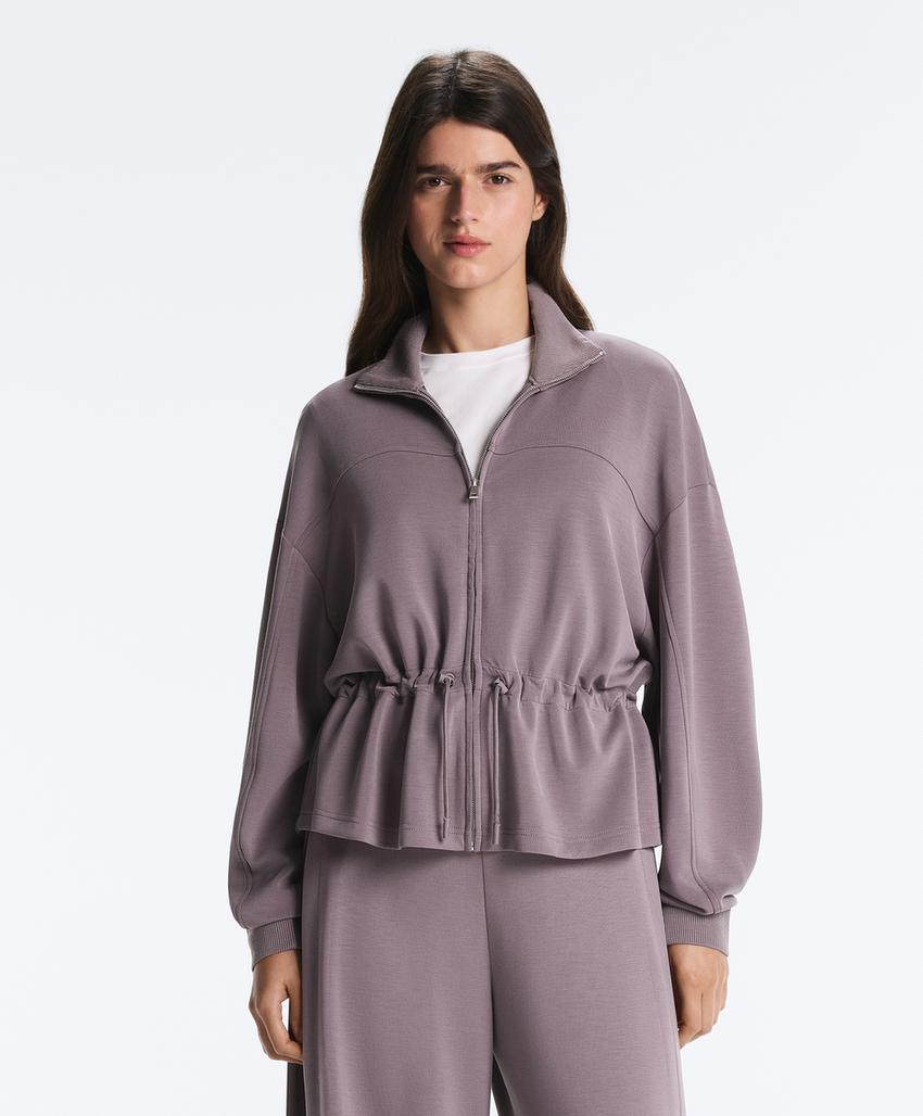 Soft-touch modal jacket with adjustable waist and high collar