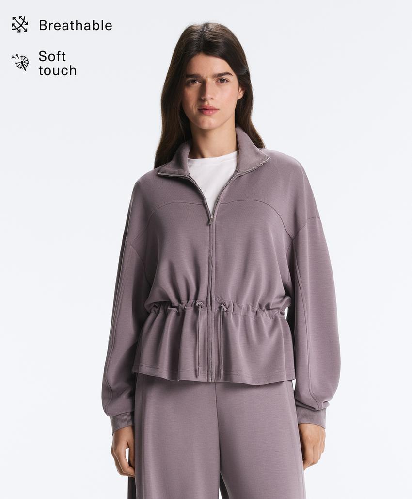 Soft-touch modal jacket with adjustable waist and high collar