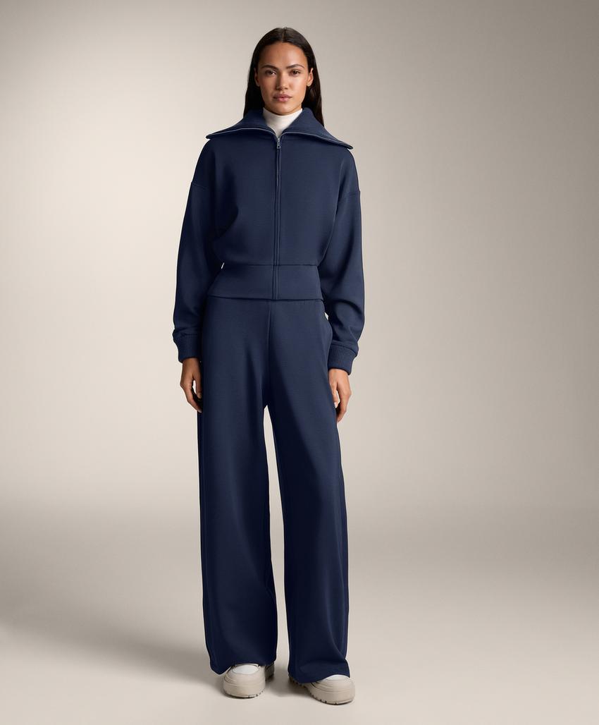 Fitted waist knit collar jacket with brushed modal
