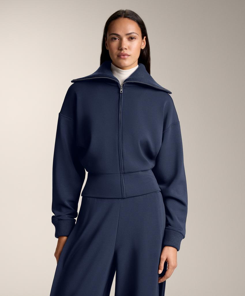 Fitted waist knit collar jacket with brushed modal